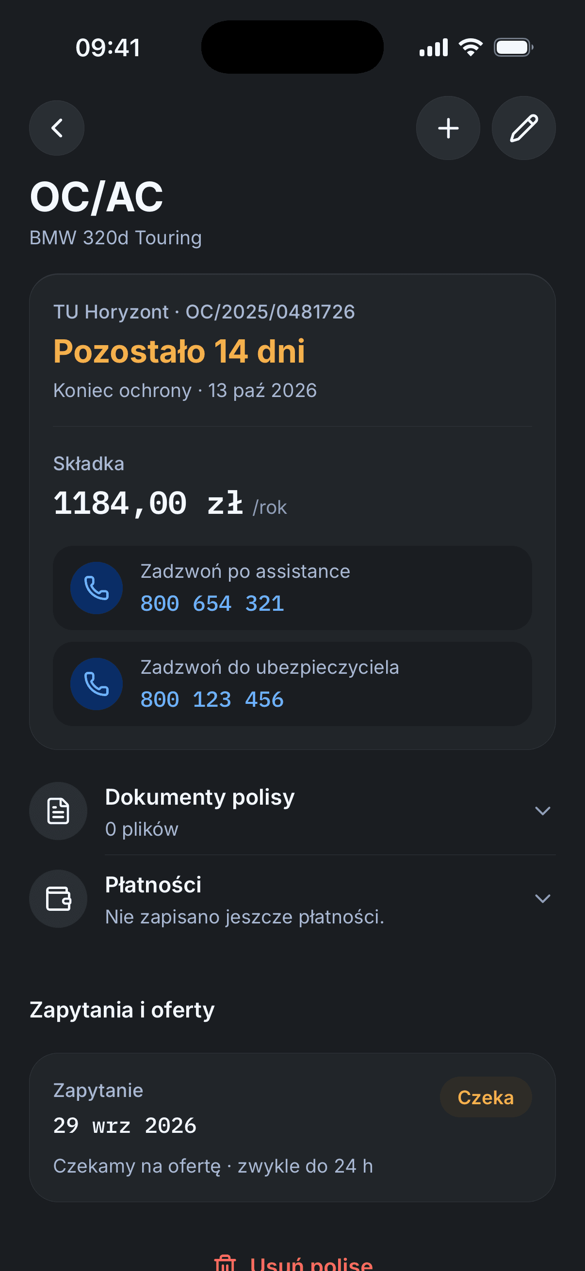 OC/AC: polisa kończąca się za 14 dni i zapytanie o ofertę czekające na brokera